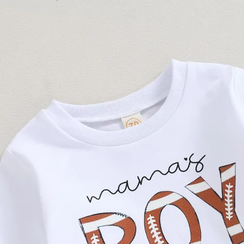 Vista 4 de Conjunto de 2 piezas de sudadera con estampado de letras y pantalones largos elásticos, lindos trajes para recién nacidos