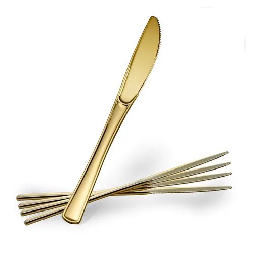 Vista 8 de Plasticpro Tenedores desechables de plástico dorado resistente, cubiertos de plástico elegantes que parecen cubiertos de oro real, utensilios