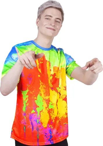 Vista 18 de aofmoka - Camiseta ultravioleta hecha a mano, reactiva a luz negra, con impresión decorativa Crema ácida