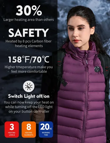 Vista 2 de iHood Women's Heated Vest with Battery Pack, Heated Vest Women with Retractable Heated Hood Washable Heated Jackets for Women