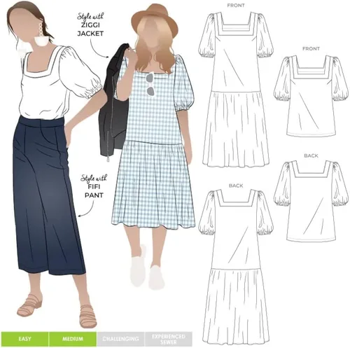 Vista 7 de Patrón de costura de arco estilo - Camiseta y vestido tejidos Clementine (tallas 04-16)