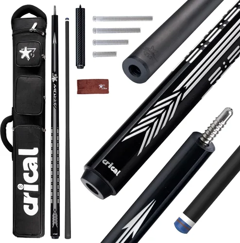 Vista 11 de CRICAL Carbon Fiber Pool Cue Stick Set, 58 Inch Low Deflection Pro Taper Shaft, 12.5mm Tip, 3/8x8 Joint, 3D Wrapless Grip, Hard Case, Extension