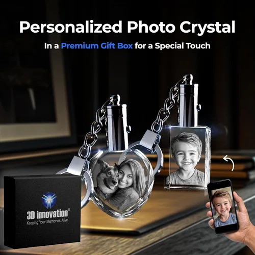 Vista 6 de 3D innovation Llavero de cristal personalizado con luz LED, llavero grabado con láser 2D personalizado, grandes regalos personalizados