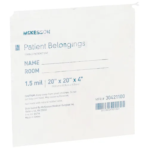 Vista 9 de McKesson Bolsa de pertenencias para pacientes con cierre de cordón, blanca, 4 x 20 x 20 pulgadas, 250 unidades White