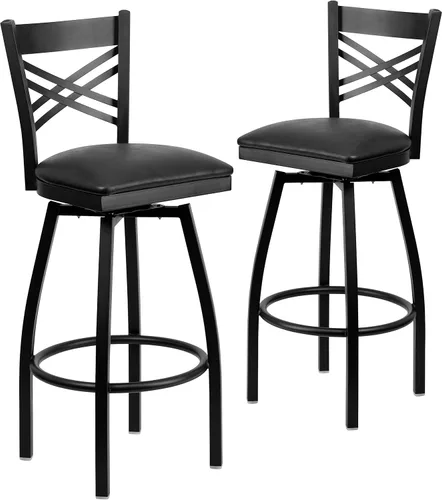 Vista 19 de Flash Furniture HERCULES Series Black ''X'' Taburete giratorio de metal – asiento de vinilo negro