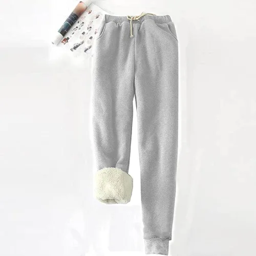 Vista 2 de Pantalones deportivos cálidos de invierno para mujer, holgados, gruesos, con forro de sherpa, talla grande, pantalones térmicos de forro polar