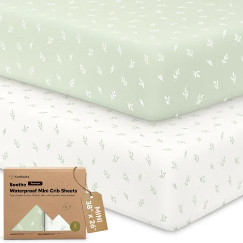 Vista 36 de 2 paquetes de sábanas ajustadas para mini cuna - 38x26 sábanas Pack N Play para colchón Pack and Play, algodón orgánico, ropa de cama transpirable