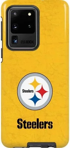 Vista 6 de Skinit Pro Phone Case Compatible with Galaxy S20 Ultra 5G - Officially Licensed NFL Pittsburgh Steelers Distressed Design