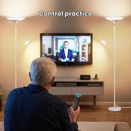 Vista 5 de SIBRILLE Torchiere - Lámpara de pie con pantalla de grano de madera, lámpara de pie LED regulable de 72 pulgadas con control remoto, lámpara
