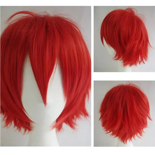 Vista 3 de Alacos Peluca unisex corta y lacia, color rojo, esponjosa, con cabeza completa, para hombres y mujeres, pelo puntiagudo, anime, fiestas