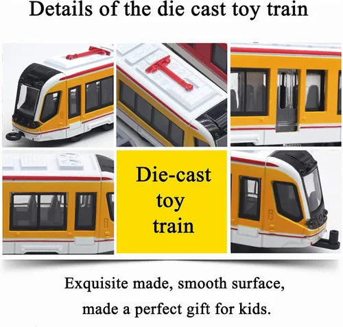 Vista 3 de OTONOPI Juego de Tren de Juguete Tren de Metro Bala Tren de Alta Velocidad Locomotora Motor Coche Modelo de Metal para Niños Paquete de 4