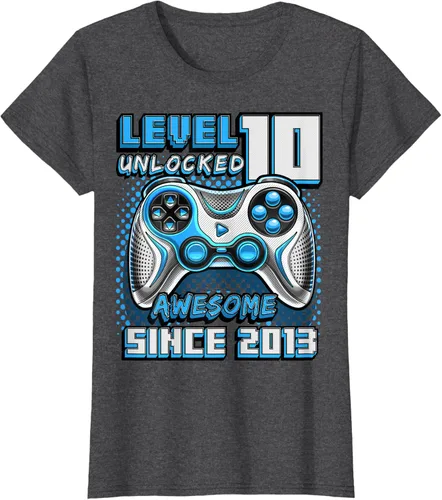 Vista 5 de Level 10 Unlocked Awesome 2013 Video Game 10th Birthday Boy T-Shirt, Negro