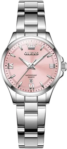 Vista 8 de OLEVS - Relojes de acero inoxidable para mujer, reloj de plata de lujo para damas con fecha, relojes analógicos de cuarzo impermeables y delicados