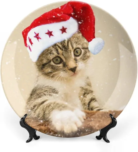 Vista 13 de Platos decorativos de Navidad para exhibición, Bulldog con sombrero de Papá Noel, divertidos platos de pared de cerámica de animales, platos