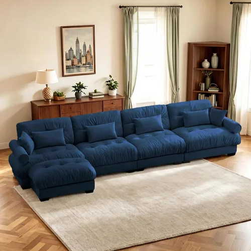 Vista 74 de Sofá biplaza de 93.7 pulgadas, sofá modular de 2 plazas, sofás seccionales grandes de color beige y blanco para sala de estar, juego de sofá