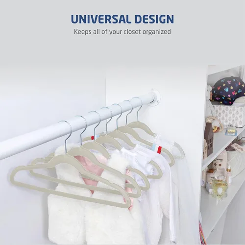 Vista 2 de ZOBER Perchas de terciopelo premium para niños (14.0pulgadas 50 unidades), antideslizantes, ultra delgadas para ahorrar espacio, para niños, gancho