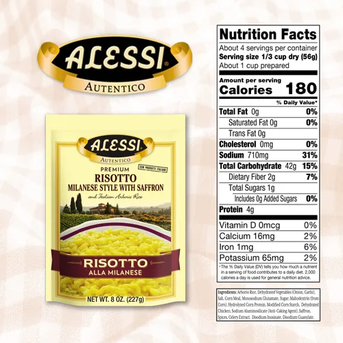 Vista 2 de Alessi Autentico, Risotto Sazonado Premium, Arroz Arborio Italiano, Fácil de Preparar, 8 oz (Milanesa, Paquete de 6)
