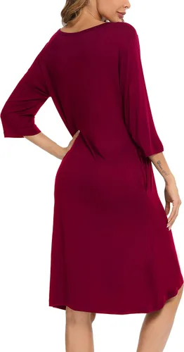 Vista 5 de YYA Nightgowns for Women 34 Sleeve Sleepwear Lace Comfy Sleep Gowns Pleated V Neck Plus Size Nightshirt S-4XL