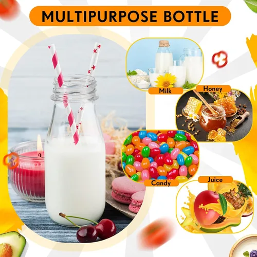 Vista 7 de Irenare 40 juegos de botellas de leche pequeñas de plástico con popotes y tapas de metal, botella de plástico transparente para leche láctea, Dorado