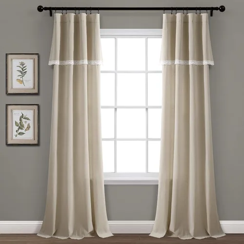 Vista 9 de Lush Decor Par de paneles de cortinas de lino con encaje para ventana, 84 x 38 pulgadas, azul