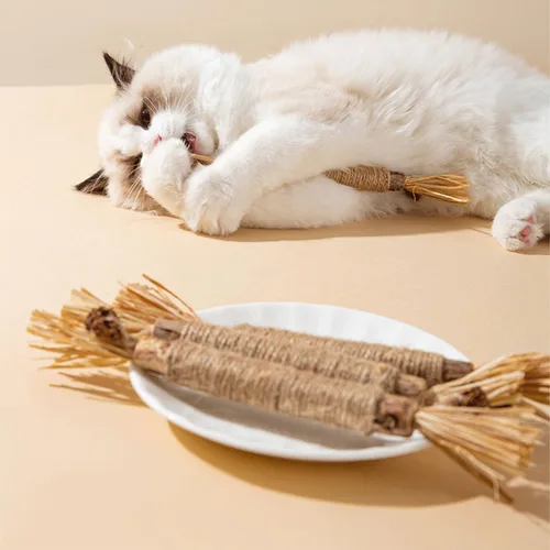 Vista 4 de Silvervine - Palitos masticables para gatos, paquete de 4 palitos masticables para limpieza de dientes de gato, juguete interactivo para masticar
