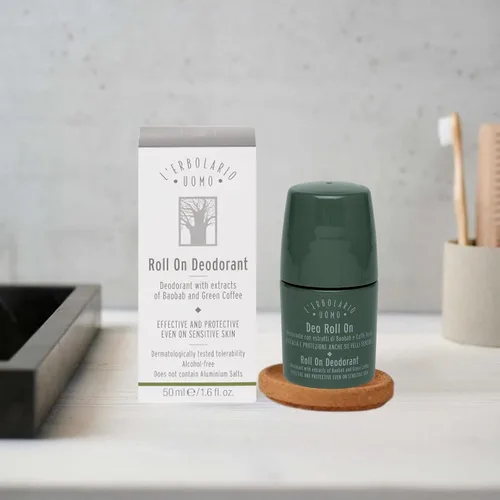 Vista 5 de L'Erbolario Uomo Roll On Desodorante para hombre con baobab y extracto de café verde, inhibe olores, suaviza la piel, para todo tipo de piel, 1.6