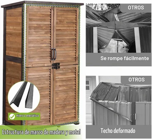 Vista 2 de Cobertizo de almacenamiento para exteriores, armario de jardín con marco de hierro resistente, cobertizo de jardín grande con piso, impermeable