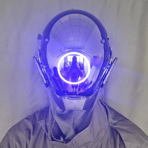 Vista 8 de KYEDAY Máscara punk cosplay para hombres, máscara de luz redonda LED para mujeres, cosplay, Halloween, fiesta, festival de música, accesorios