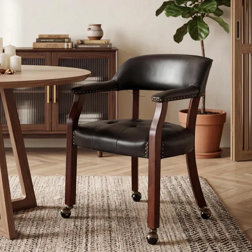 Vista 15 de LEEMTORIG Sillas de comedor con ruedas y brazos, sillas de comedor con ruedas, sillas de mesa de póquer de acento, sillas de madera maciza