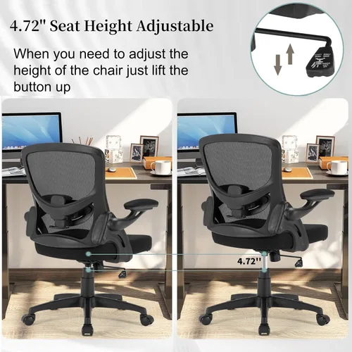Vista 6 de Silla de oficina ergonómica cómoda, silla de escritorio de malla con reposabrazos abatibles, silla de escritorio giratoria para computadora