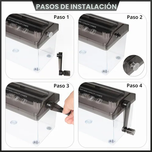 Vista 4 de A4 Paper Manual Shredder - Black Portable Mini Paper Grinder Negro