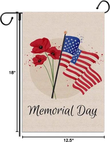 Vista 6 de Bandera de lino para el jardín del Día de los Caídos de Estados Unidos, decoración de festival patriótico americano, amapola de lino para interiores
