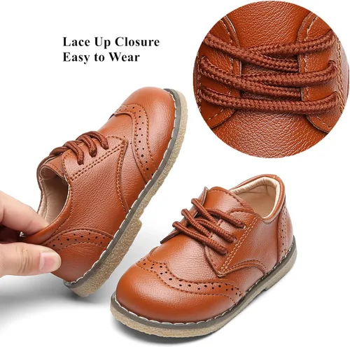 Vista 3 de DADAWEN - Zapatos de vestir para niña con cordones para uniforme de Oxford, cómodos, mocasines (niños pequeños)