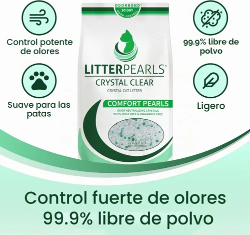 Vista 2 de Litter Pearls - Arena para gatos de cristal transparente sin perfume, sin aglutinante con Odorbond, 7 libras
