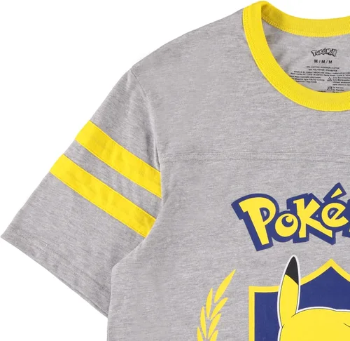 Vista 3 de Pokemon Camiseta de Pikachu Game para mujer, con manga de rayas y manga de rayas universitarias