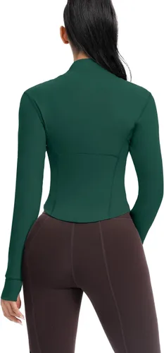 Vista 77 de AVGO Chaquetas de entrenamiento recortadas para mujer, con cremallera, ajustadas, atléticas, con agujeros para el pulgar