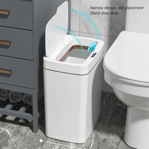 Vista 3 de Asixxsix Bote de basura de baño sin contacto, 18 L, 4.75 galones, con sensor de movimiento automático, funciona con pilas, delgado e inteligente