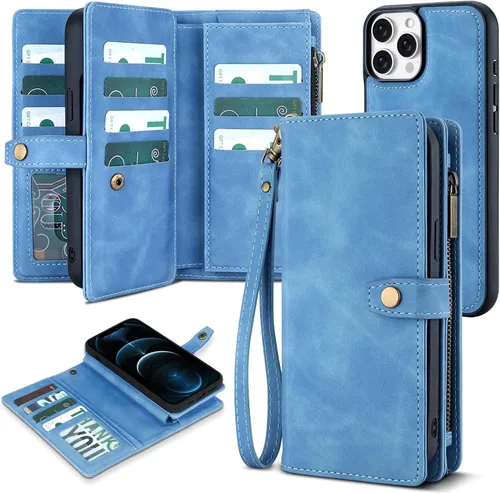 Vista 40 de TwoHead Funda tipo cartera para iPhone 12 Pro Max con tarjetero, funda magnética desmontable para teléfono 12 Pro Max, piel sintética, a prueba