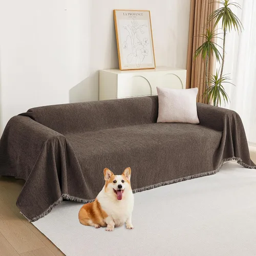 Vista 24 de MYSKY HOME - Funda extragrande para sillón de 1 cojín, lavable, protector de sofá con borlas, para mascotas y niños, 71 x 91 pulgadas, color beige