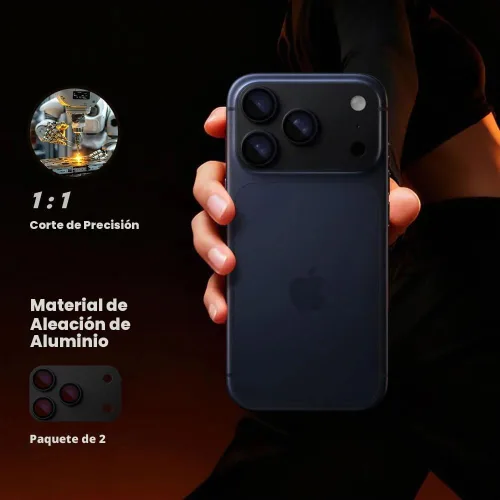 Vista 2 de para iPhone 17 Pro protector de cámara (Paquete de 2), Estuche mate de aleación de aluminio con protector de pantalla de cámara de vidrio templado