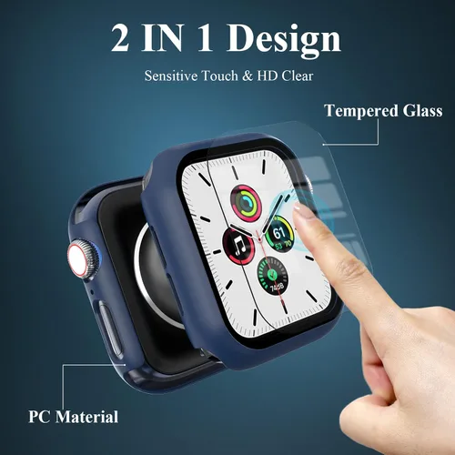 Vista 2 de Juego de 3 fundas compatibles con Apple Watch SE 3 Series 6/5/4 de 44 mm con protector de pantalla de vidrio templado, cubierta protectora