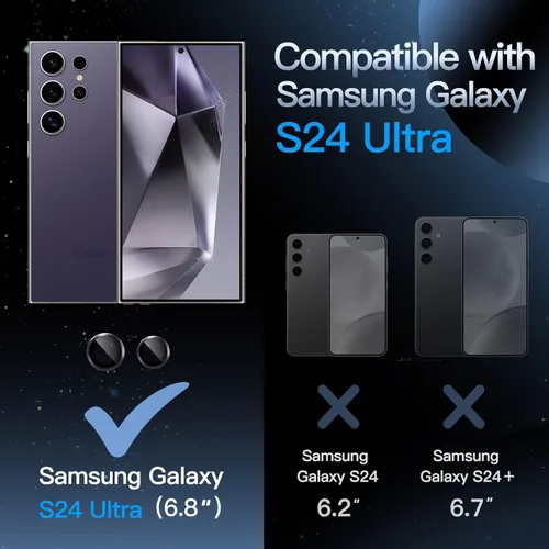 Vista 2 de JETech Protector de lente de cámara para Samsung Galaxy S24 Ultra, cubierta de anillo individual de metal de vidrio templado 9H, bandeja de fácil