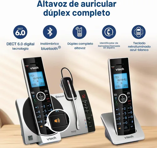 Vista 3 de VTech DS6771-3 DECT 6.0, teléfono inalámbrico desplegable con conexión a Cell, Siri y Google Now Access, plateado/negro, 2 teléfonos inalámbricos