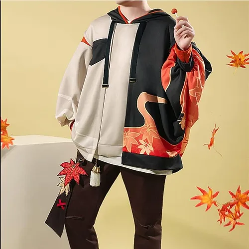 Vista 2 de Anime Genshin Impact Kaedehara Kazuha - Sudadera con capucha en 3D, conjunto completo con capucha de anime, disfraz de cosplay