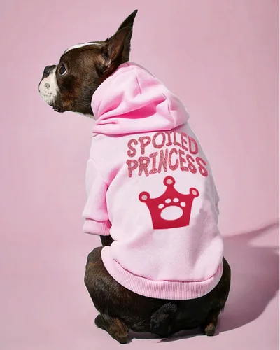 Vista 3 de Camisas rosas para perras, ropa para cachorros, sudadera con capucha para mujer, sudadera con corona de princesa para mascotas, camiseta para perros