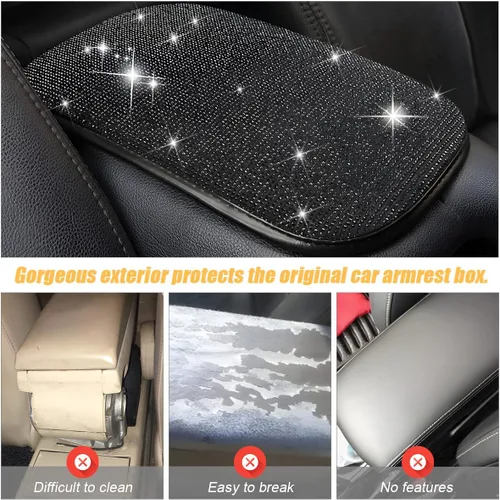 Vista 3 de Funda brillante para consola central de auto, almohadilla de reposabrazos de diamante de moda, cojín protector de brazo de cristal suave, accesorios