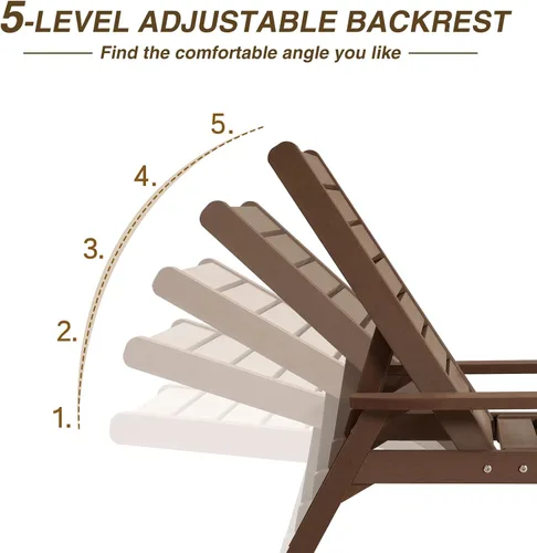Vista 4 de Chaise Lounge, madera de polietileno, silla de salón al aire libre con respaldo ajustable, resistente a la intemperie, impermeable, a prueba