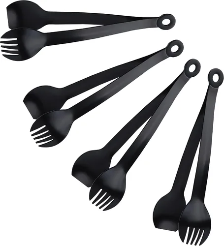 Vista 5 de MSY BIGSUNNY Pinzas pequeñas para servir, 6 pulgadas, pinzas de acero inoxidable de primera calidad, juego de 4 (negro, 6 pulgadas)