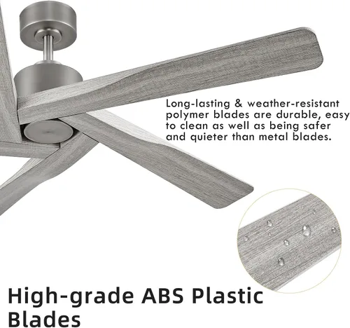 Vista 6 de WINGBO - Ventilador de techo de 54" de ABS con motor DC sin luz, ventilador de techo de 5 aspas con veta de madera de ABS con control remoto, motor