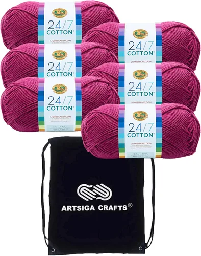 Vista 76 de Lion Brand 24/7 Algodón Blanco 761-100 (6-Carrillos - Mismo Lote de Tinta) Hila Gruesa Media #4 de Algodón para Crochet y Tejido con Bolsa